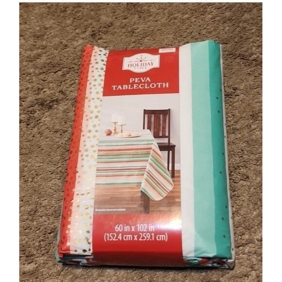 PEVA Tablecloth Holiday Stripes 60in X 102 in - Picture 1 of 3